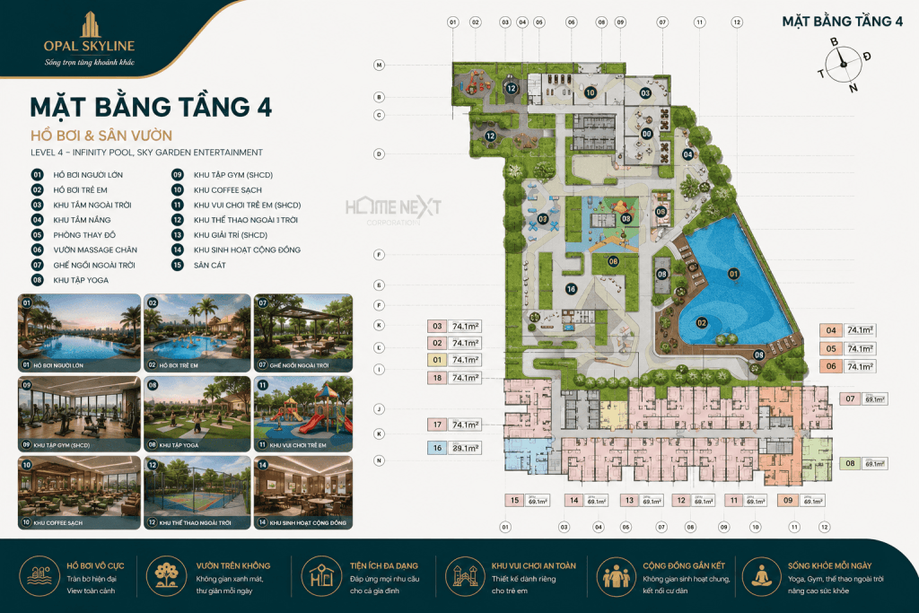  Mặt bằng bố trí tiện ích tầng 4 opal skyline